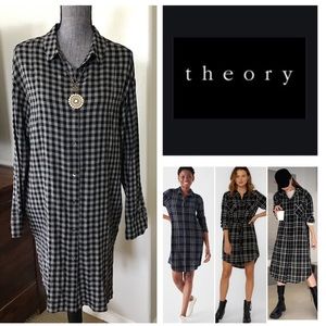 Theory Casual Gray/Black Gingham Checkered Buttondown Dress.  NWT.
